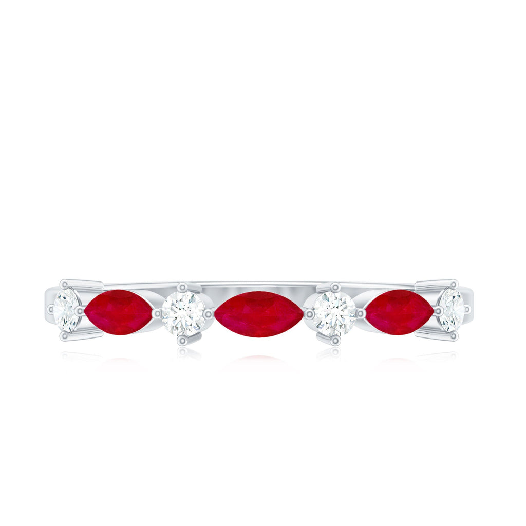 Simple Ruby and Diamond Half Eternity Ring
