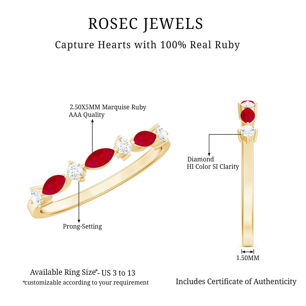 Simple Ruby and Diamond Half Eternity Ring