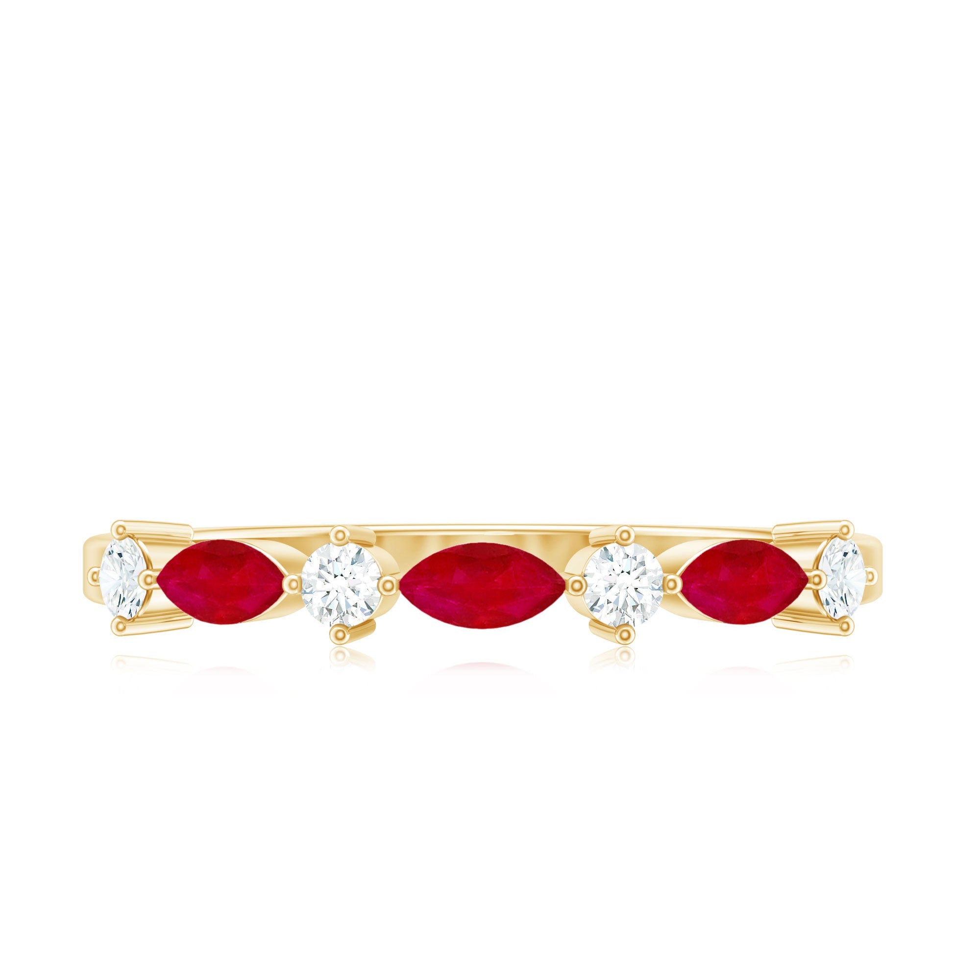 Simple Ruby and Diamond Half Eternity Ring