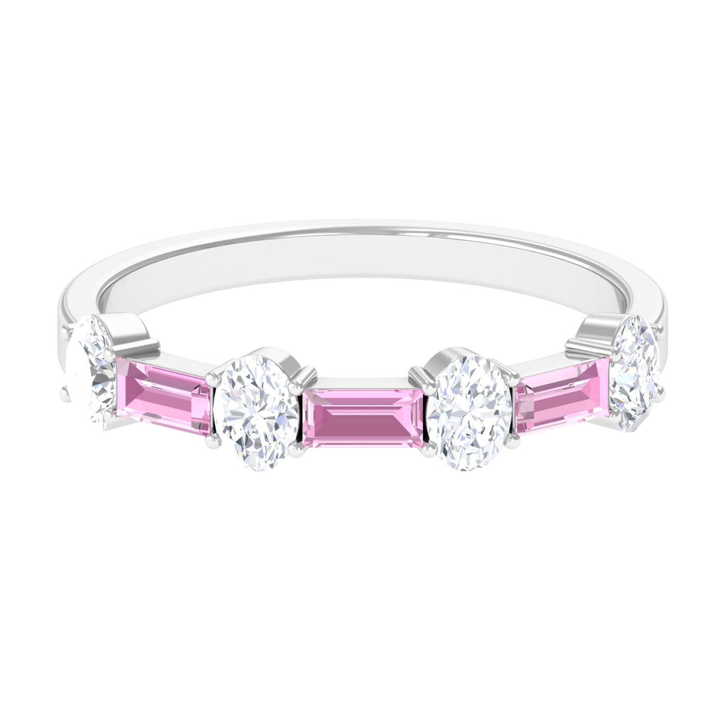 1.25 CT Natural Pink Tourmaline Semi Eternity Ring with Moissanite