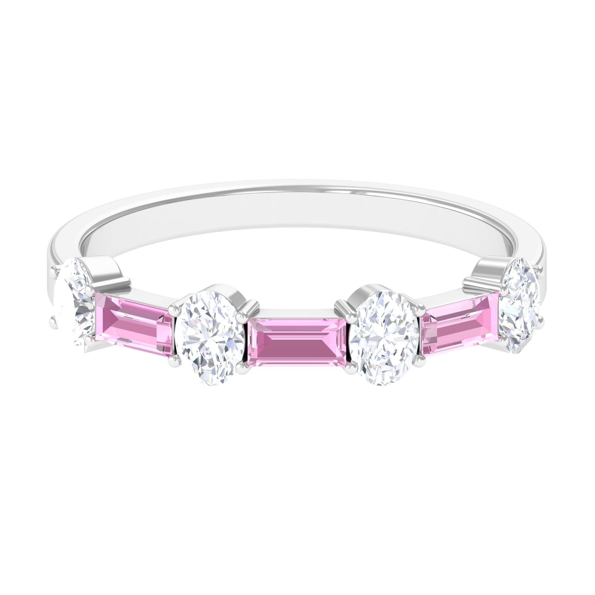 1.25 CT Natural Pink Tourmaline Semi Eternity Ring with Moissanite