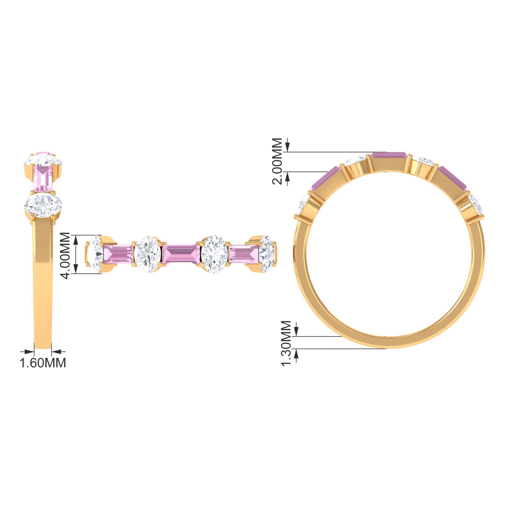 1.25 CT Natural Pink Tourmaline Semi Eternity Ring with Moissanite