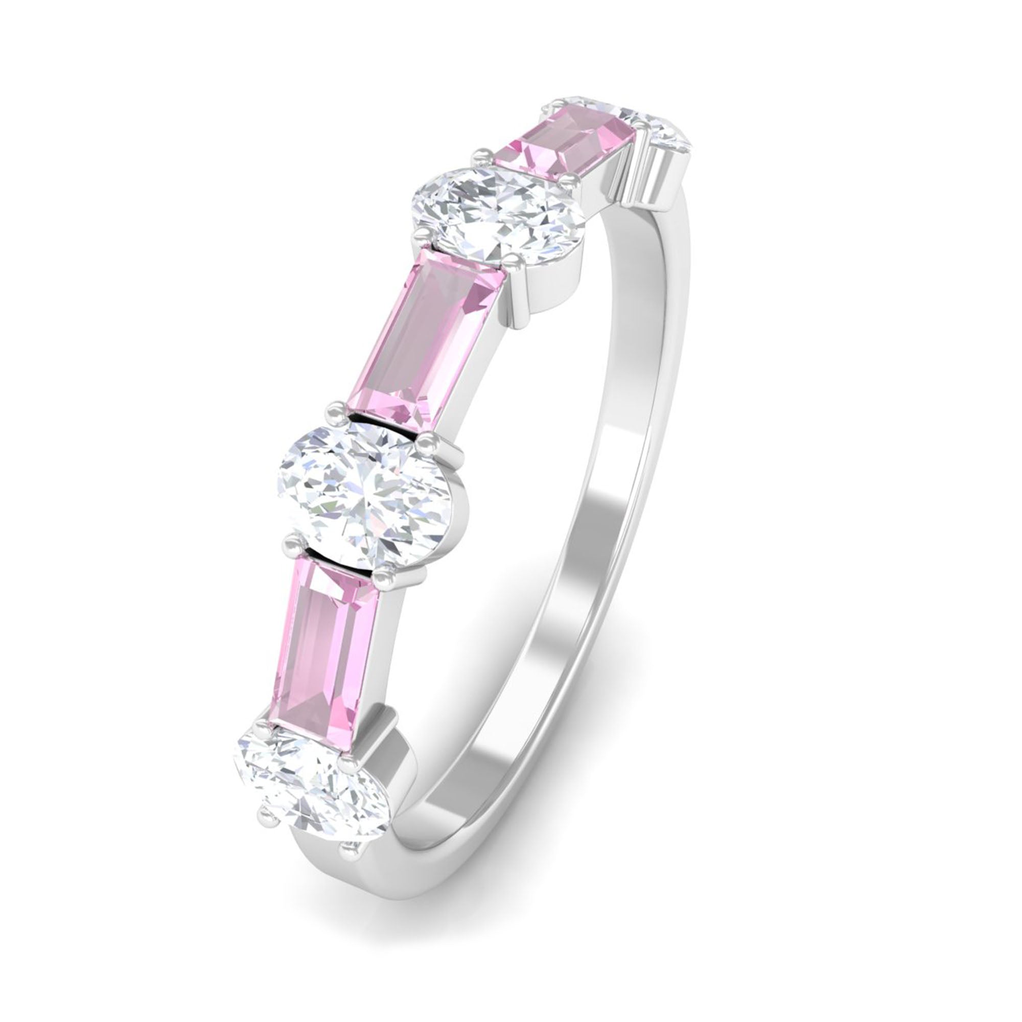 1.25 CT Natural Pink Tourmaline Semi Eternity Ring with Moissanite
