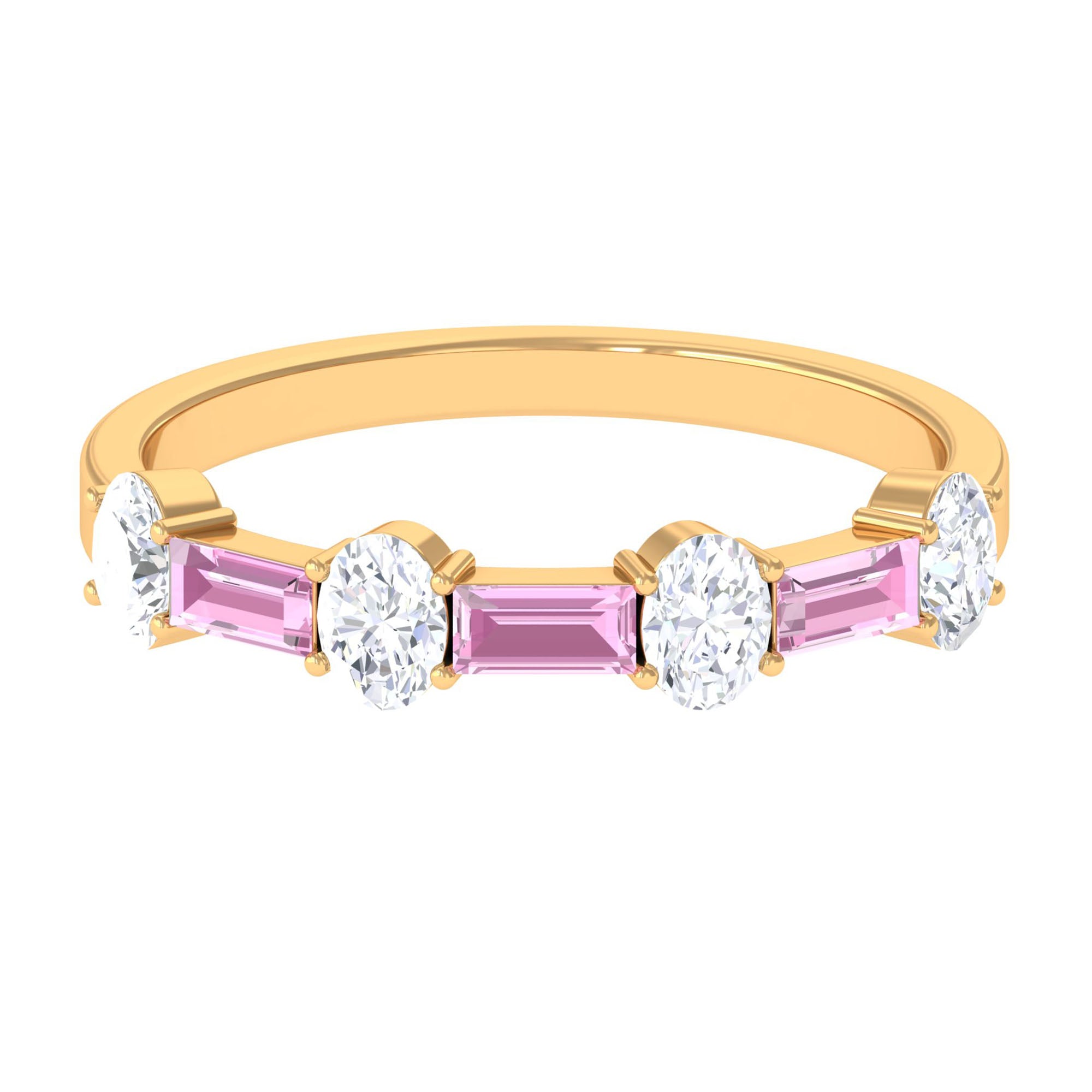 1.25 CT Natural Pink Tourmaline Semi Eternity Ring with Moissanite
