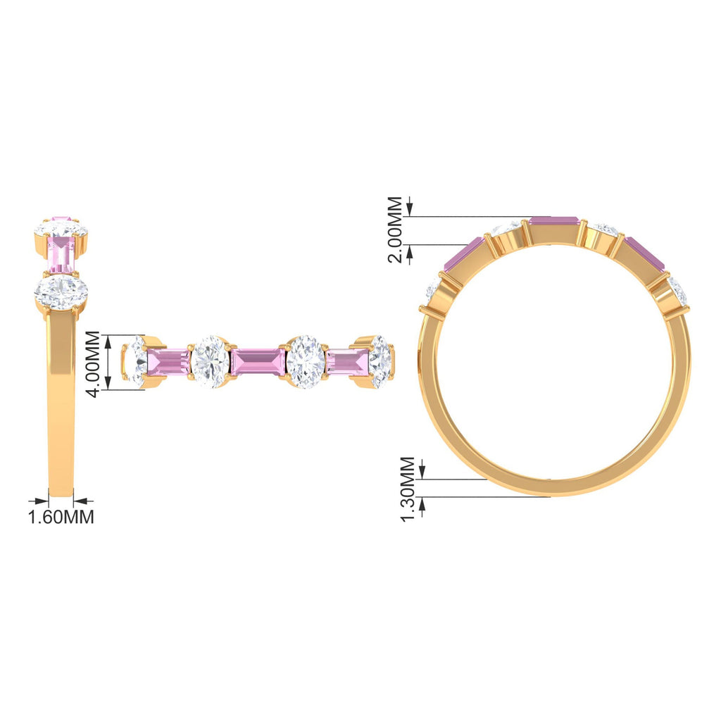 1.25 CT Natural Pink Tourmaline Semi Eternity Ring with Moissanite