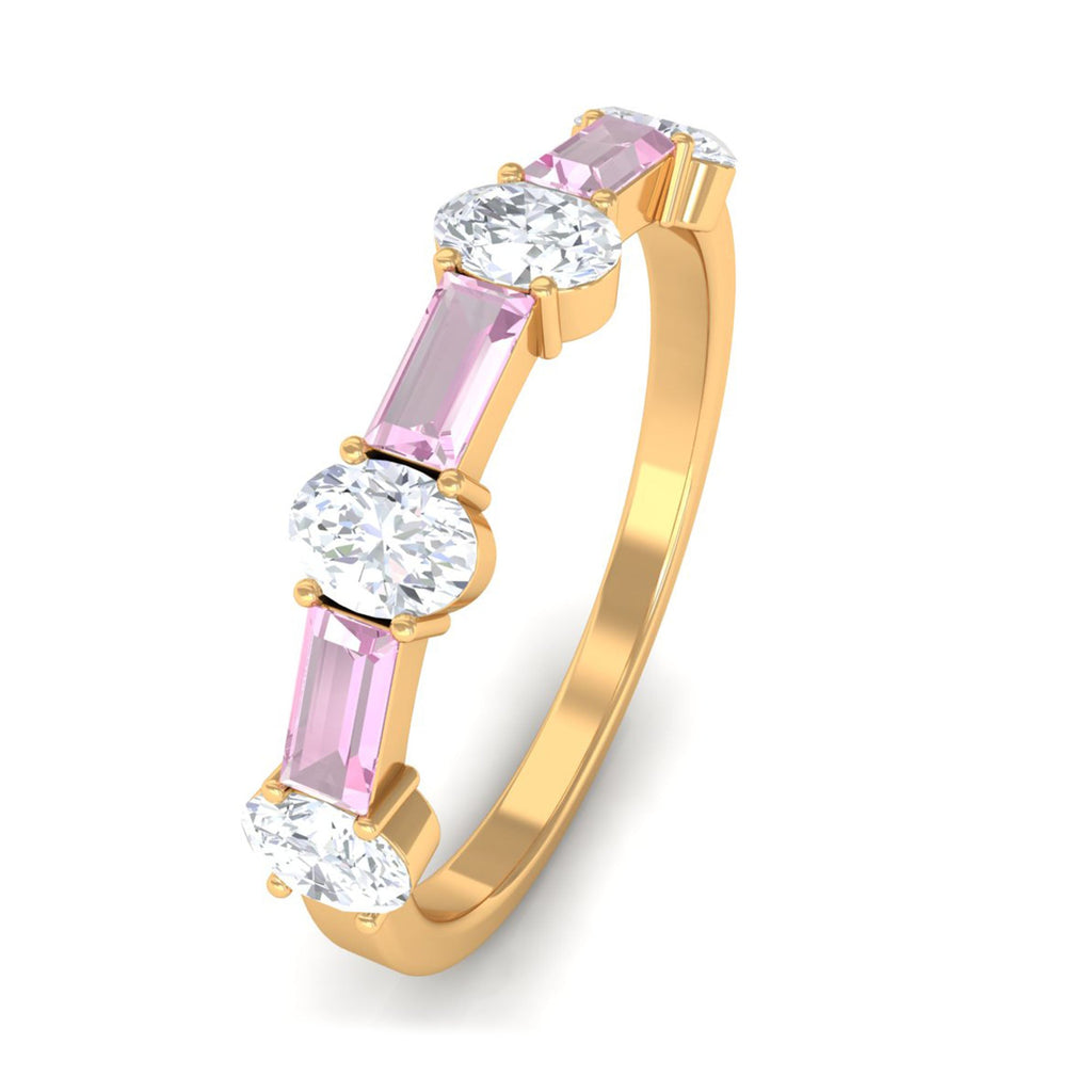 1.25 CT Natural Pink Tourmaline Semi Eternity Ring with Moissanite