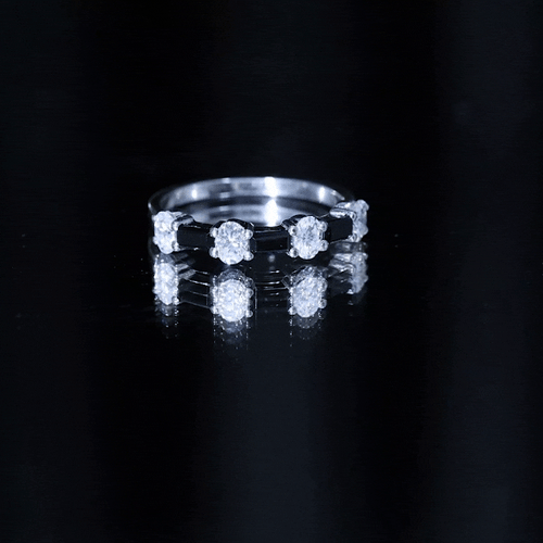 1 CT Black Spinel and Moissanite Ring in Half Eternity