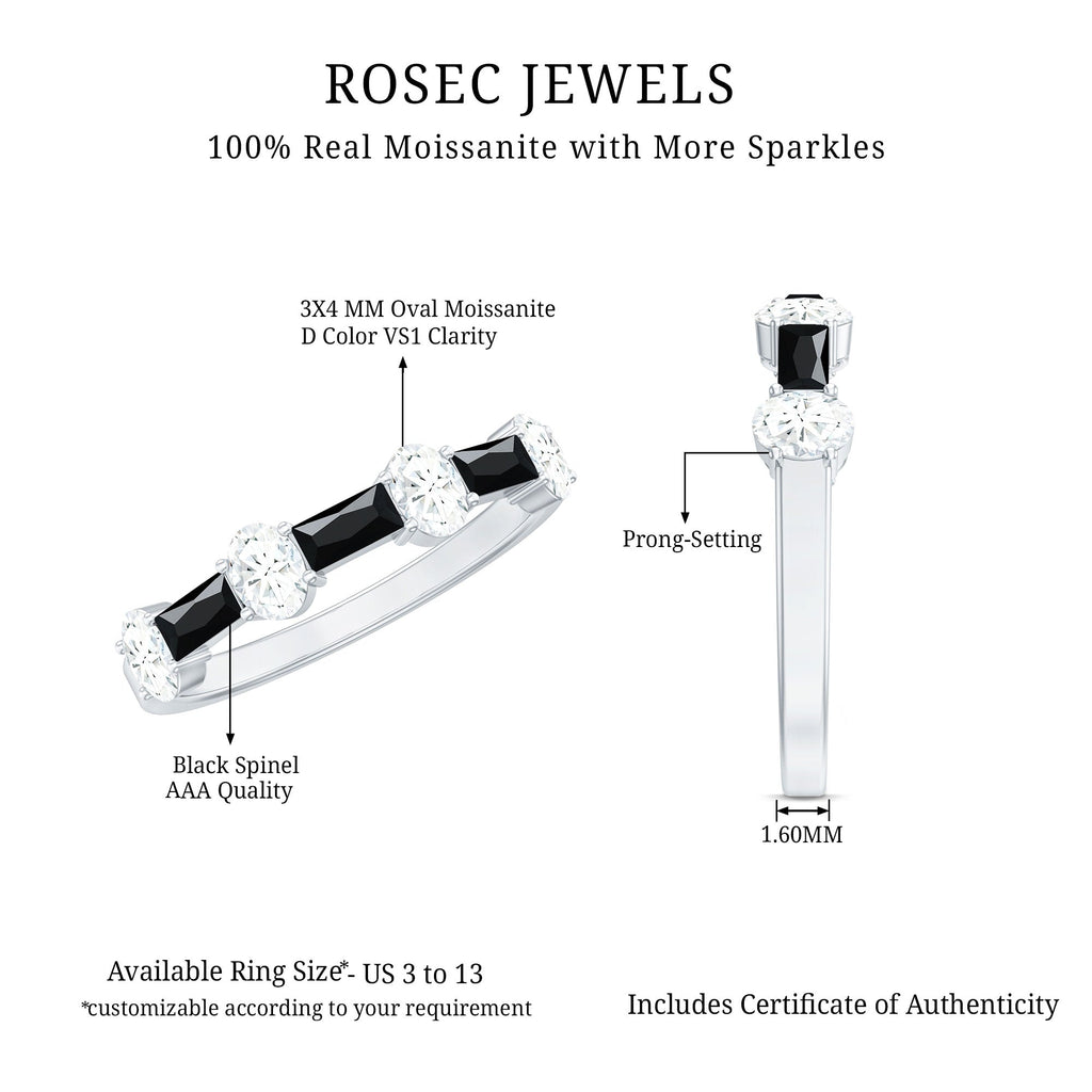 1 CT Black Spinel and Moissanite Ring in Half Eternity