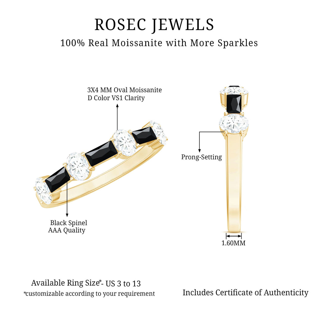 1 CT Black Spinel and Moissanite Ring in Half Eternity
