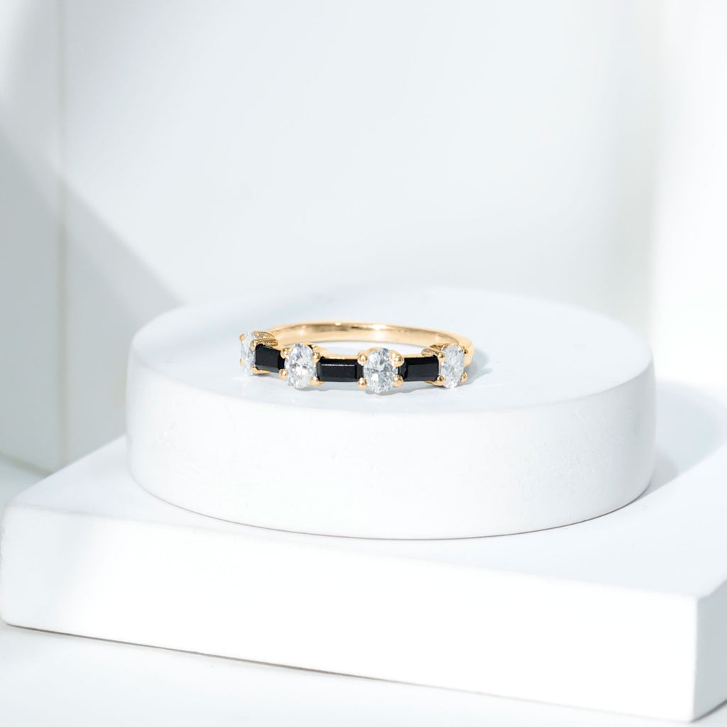 1 CT Black Spinel and Moissanite Ring in Half Eternity