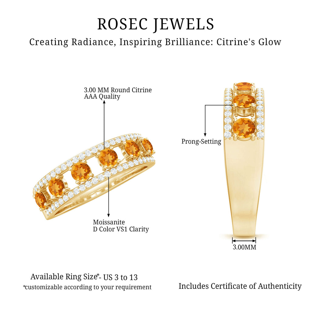 Natural Citrine Half Eternity Band Ring for Anniversary