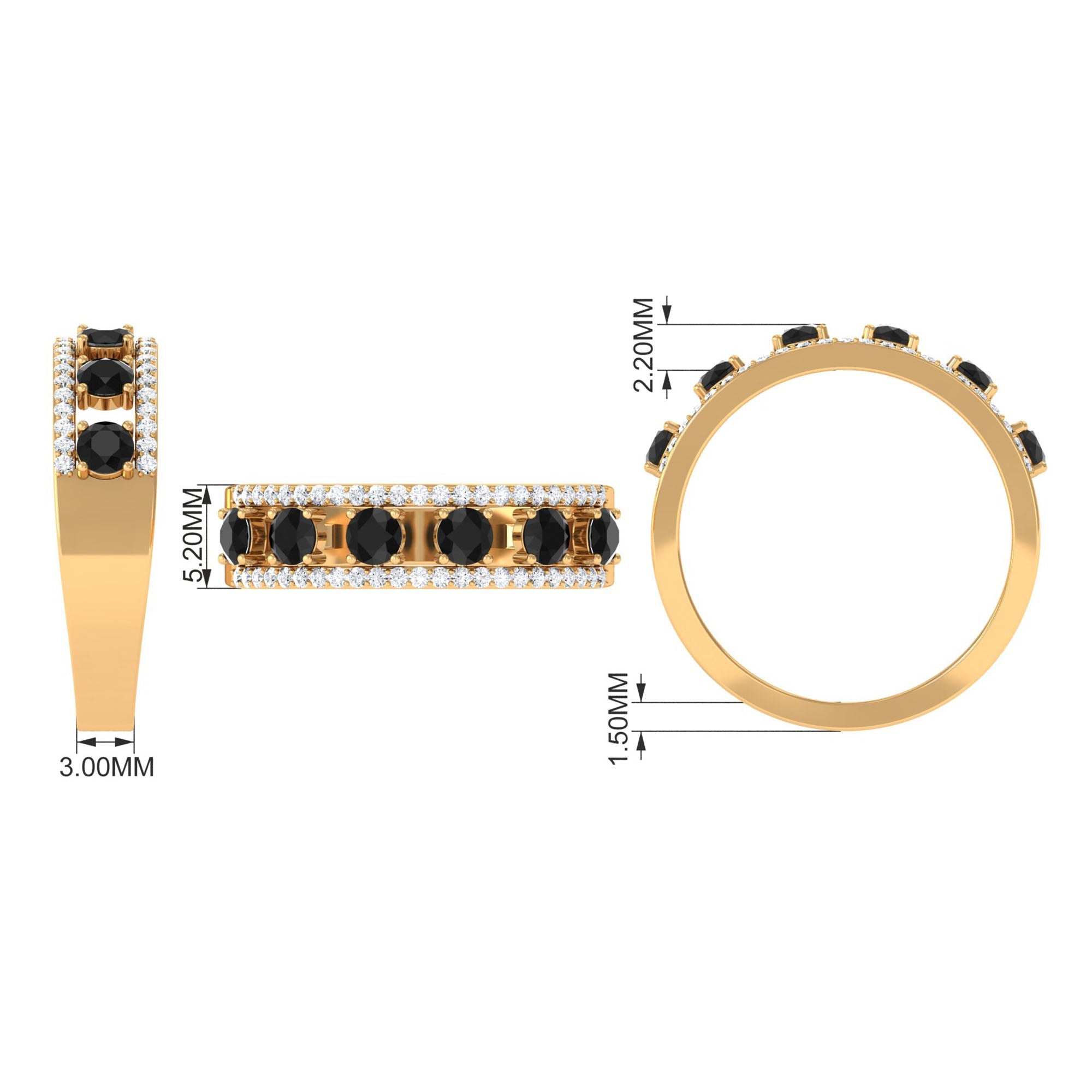 3/4 CT Black Spinel Anniversary Band Ring with Diamond