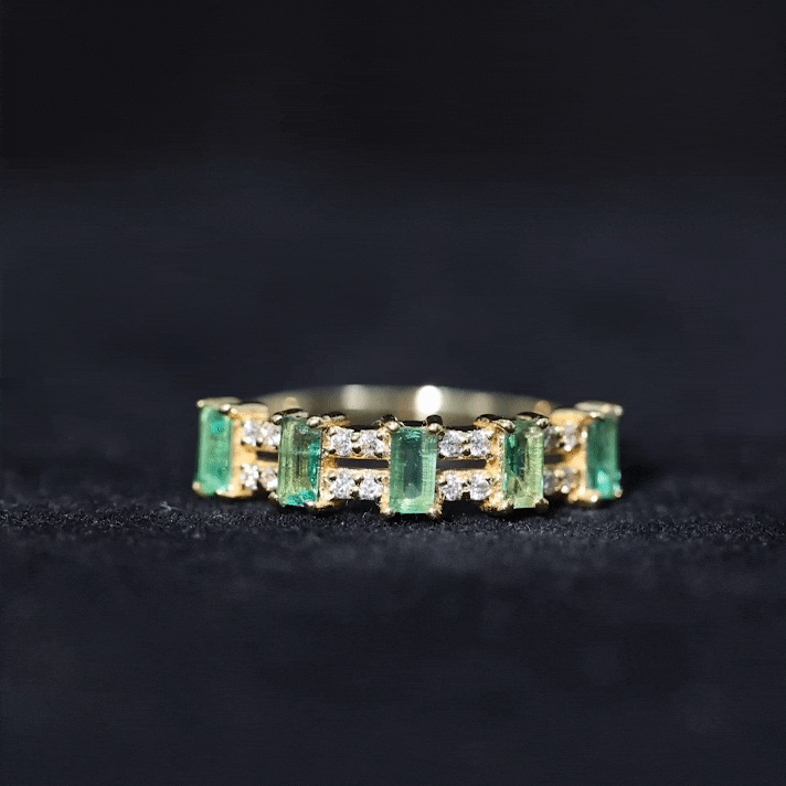 Baguette Cut Emerald and Diamond Half Eternity Band