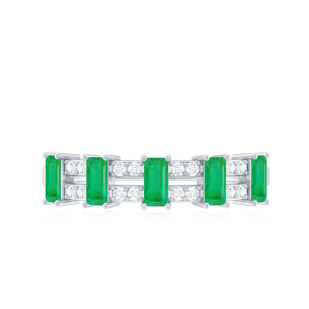 Baguette Cut Emerald and Diamond Half Eternity Band