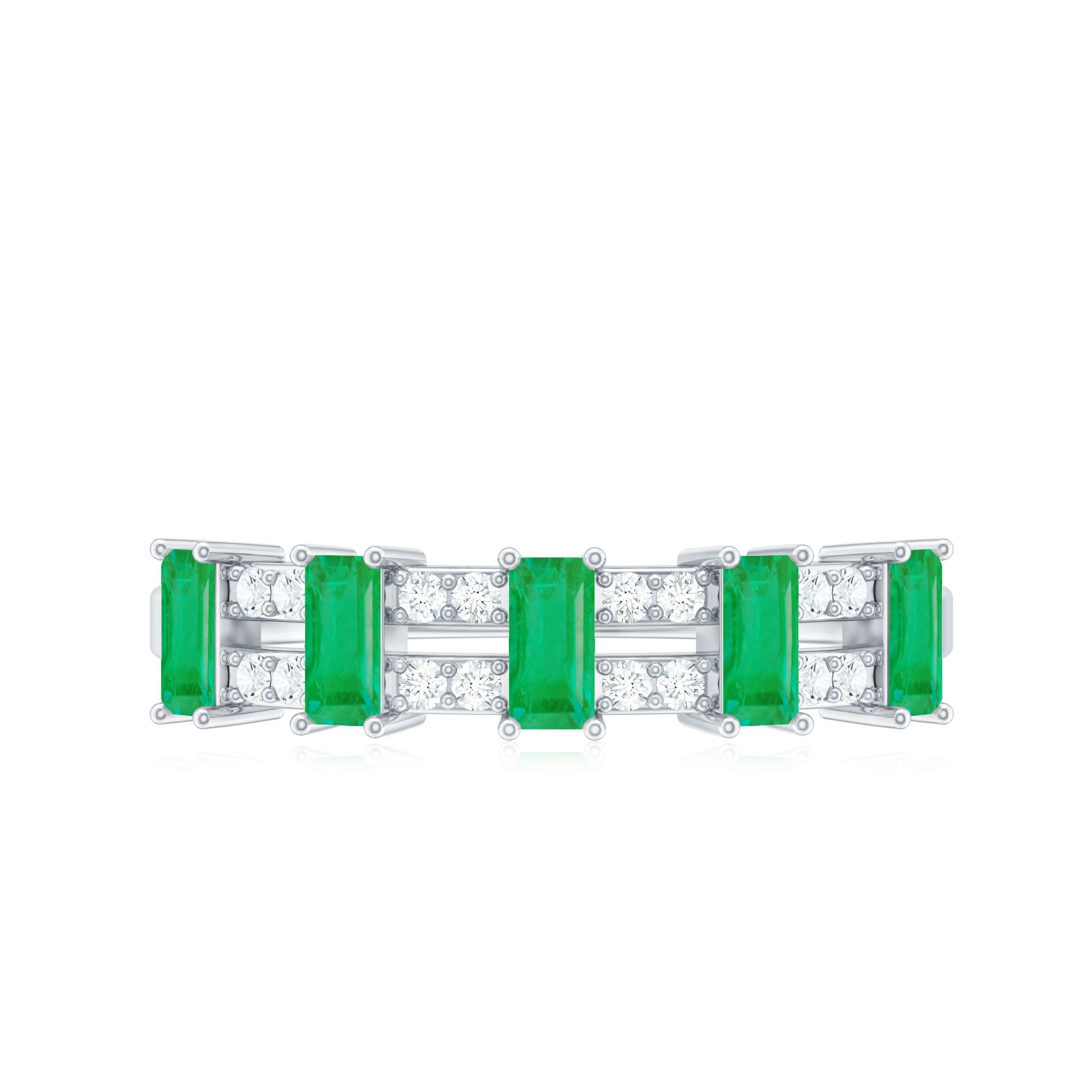 Baguette Cut Emerald and Diamond Half Eternity Band