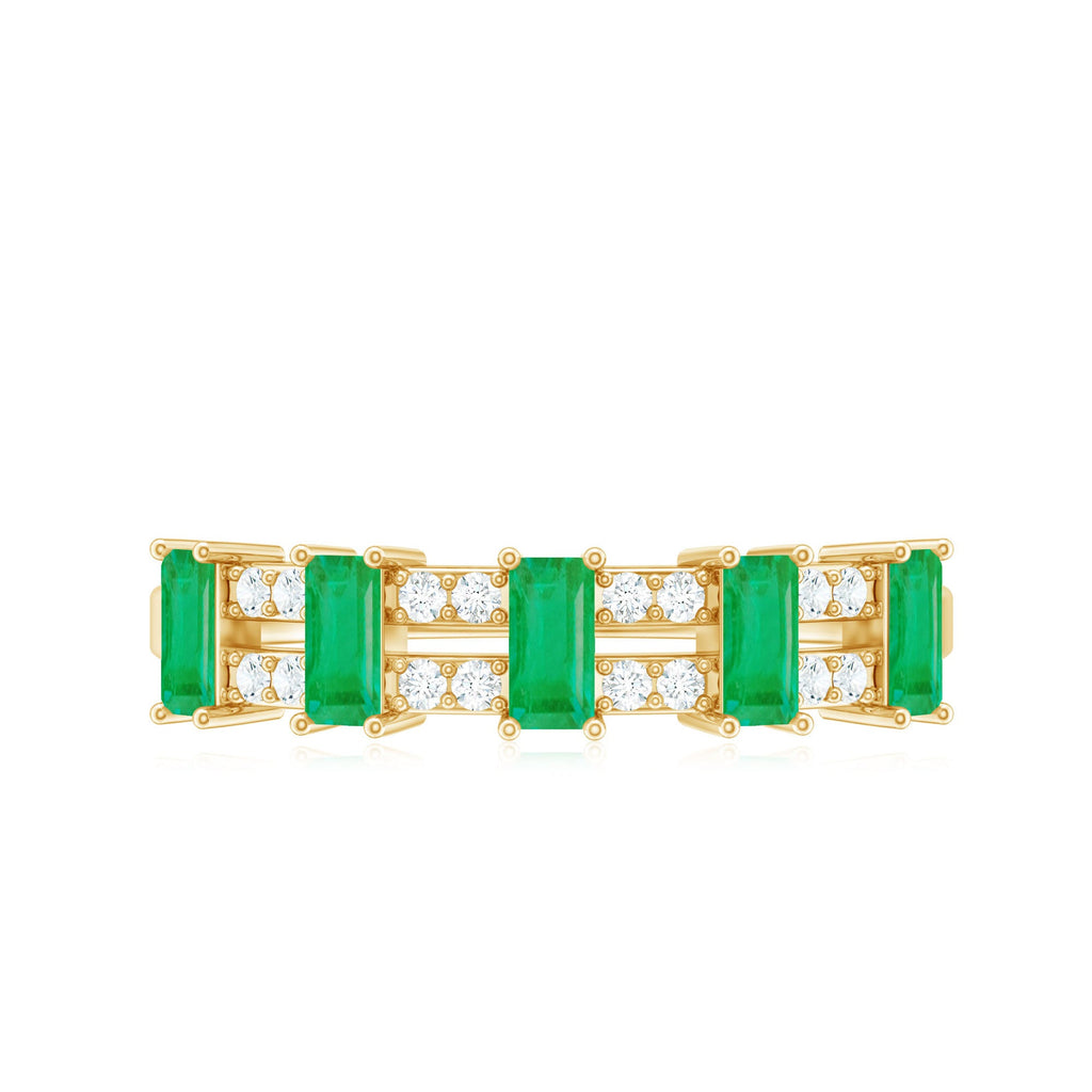 Baguette Cut Emerald and Diamond Half Eternity Band