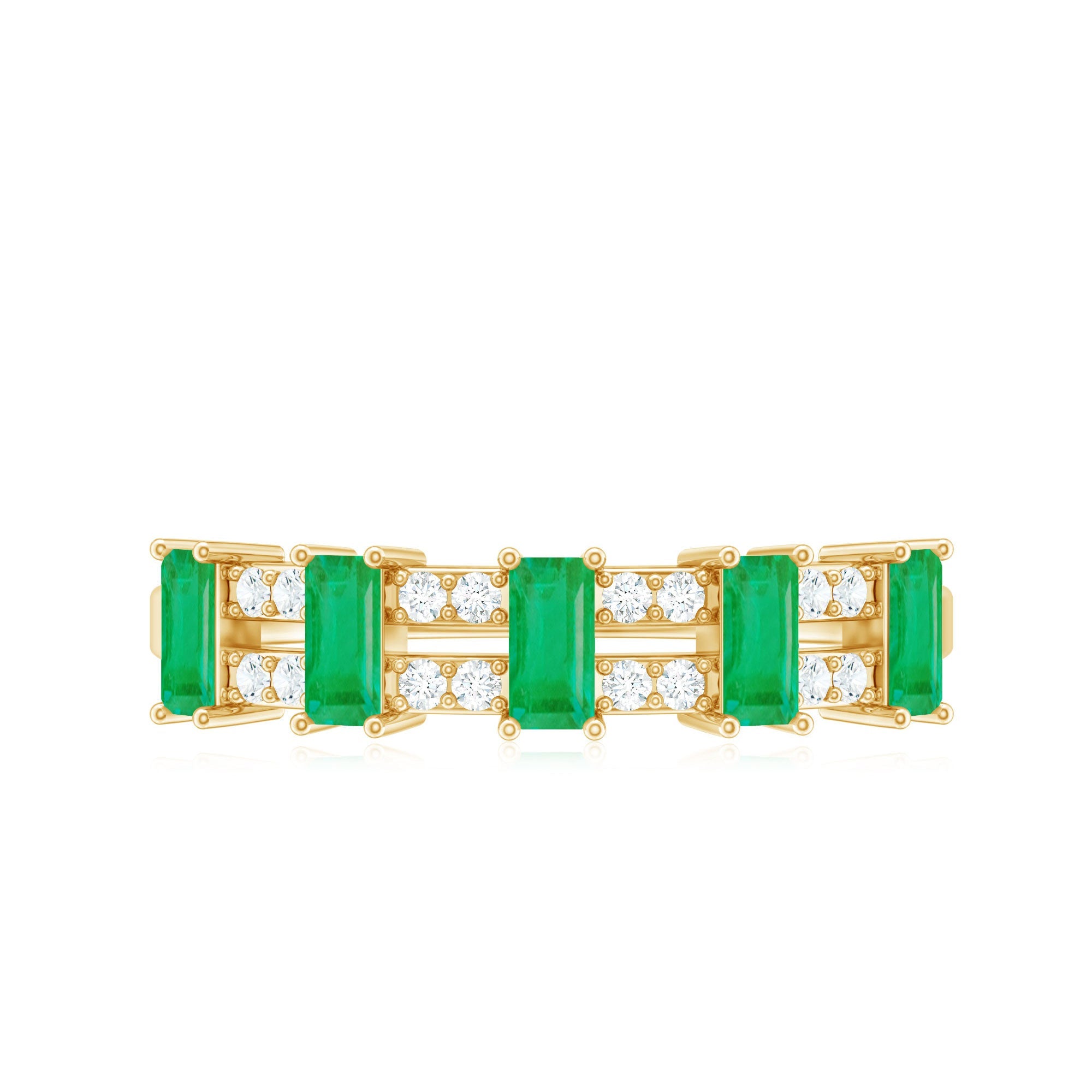 Baguette Cut Emerald and Diamond Half Eternity Band