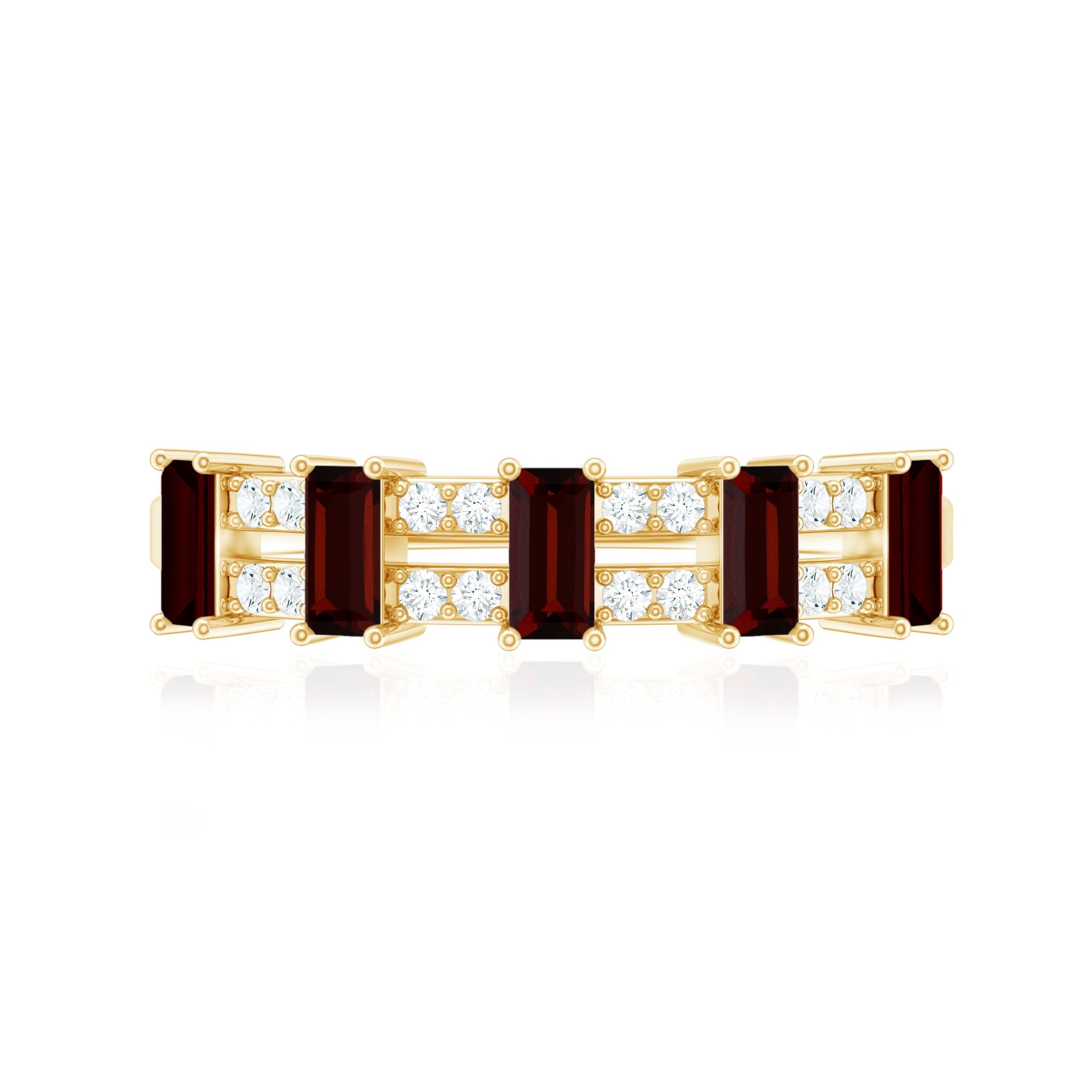 Natural Baguette Garnet Half Eternity Band with Diamond