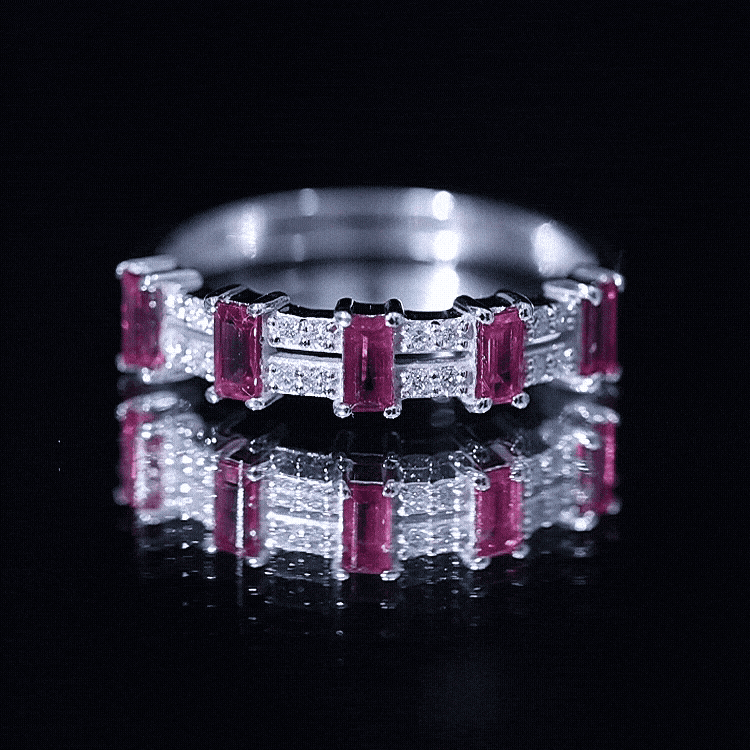 Ruby and Diamond Wide Half Eternity Band Ring