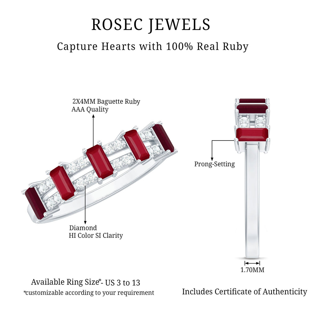 Ruby and Diamond Wide Half Eternity Band Ring