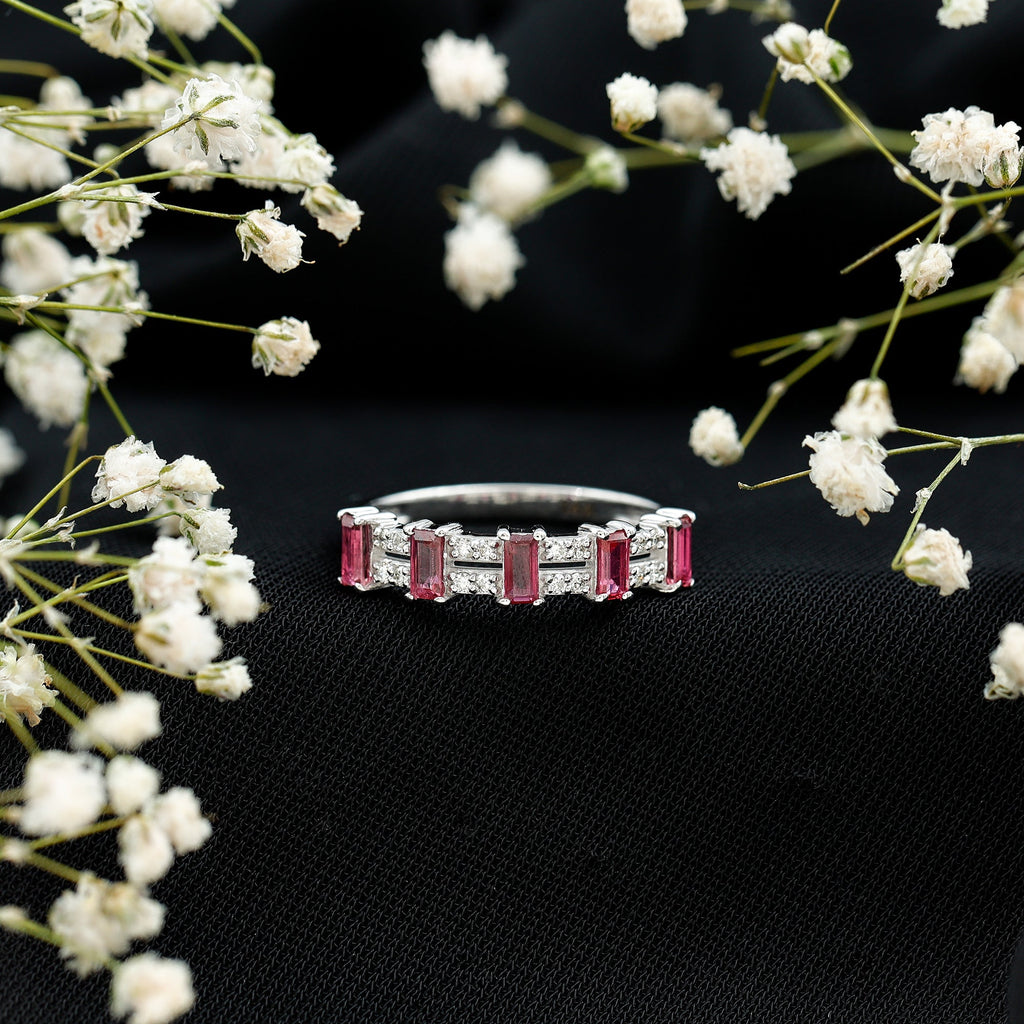 Ruby and Diamond Wide Half Eternity Band Ring
