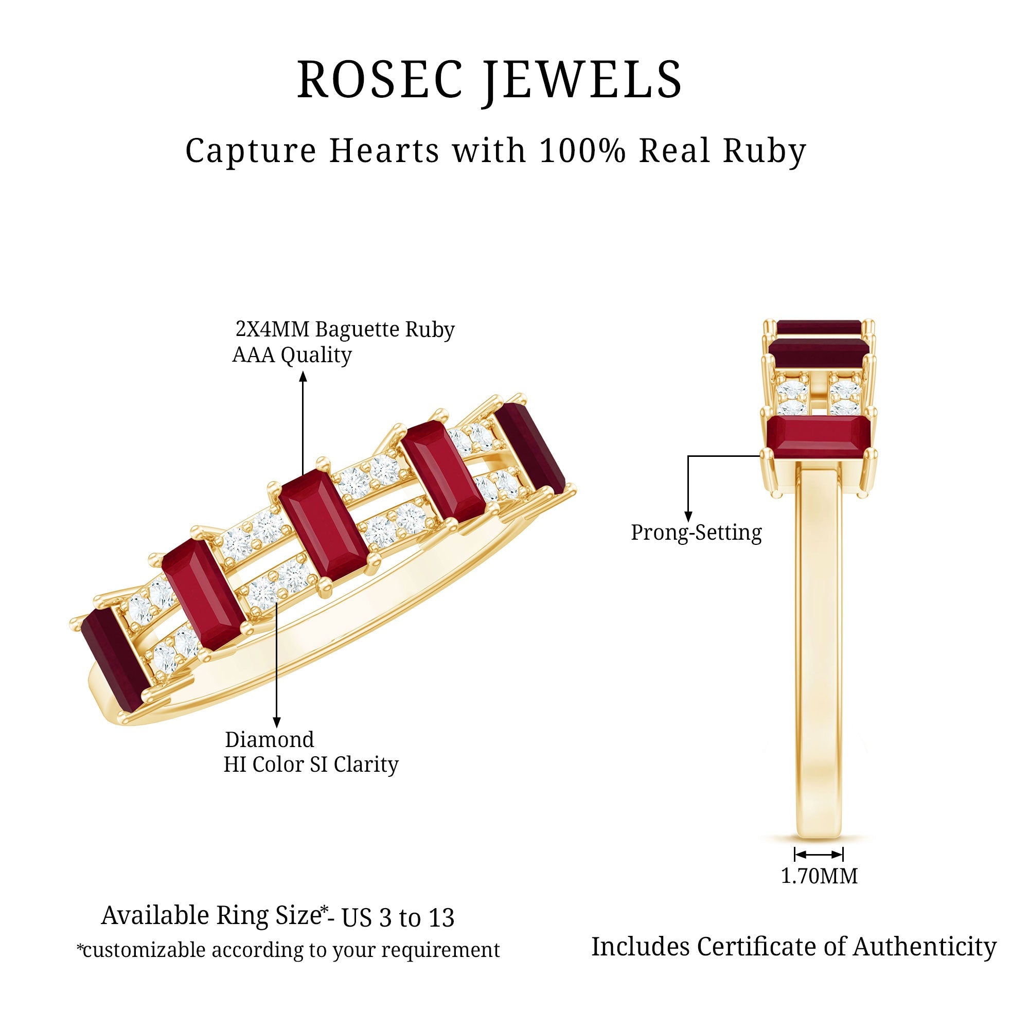 Ruby and Diamond Wide Half Eternity Band Ring