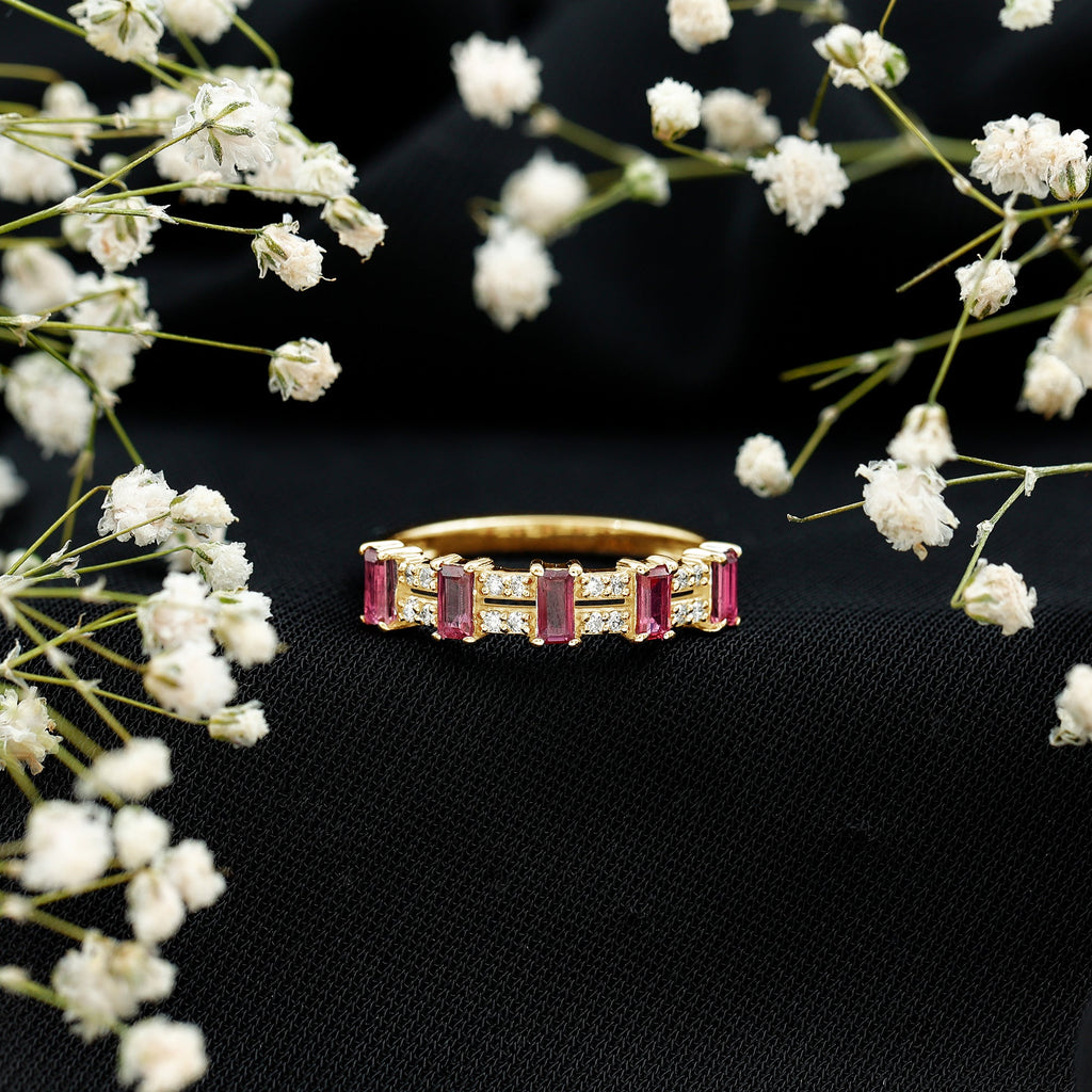 Ruby and Diamond Wide Half Eternity Band Ring