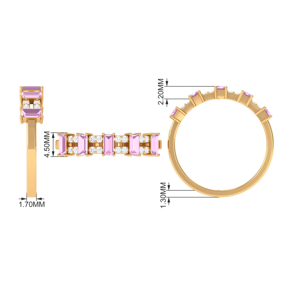 Natural Pink Tourmaline Wide Half Eternity Ring with Diamond