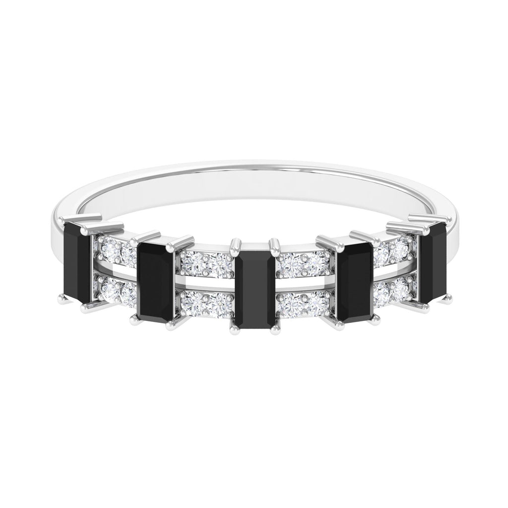 3/4 CT Black Spinel and Diamond Wide Band Ring