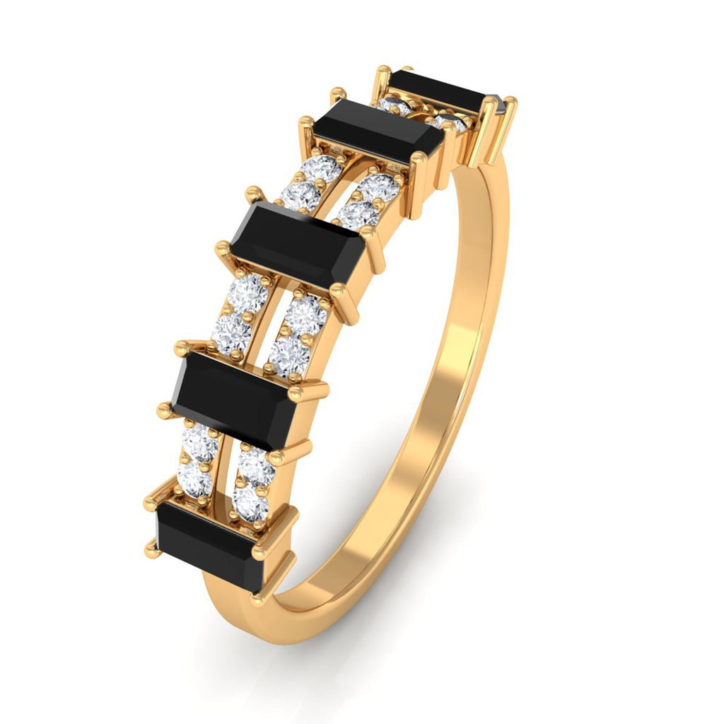 3/4 CT Black Spinel and Diamond Wide Band Ring
