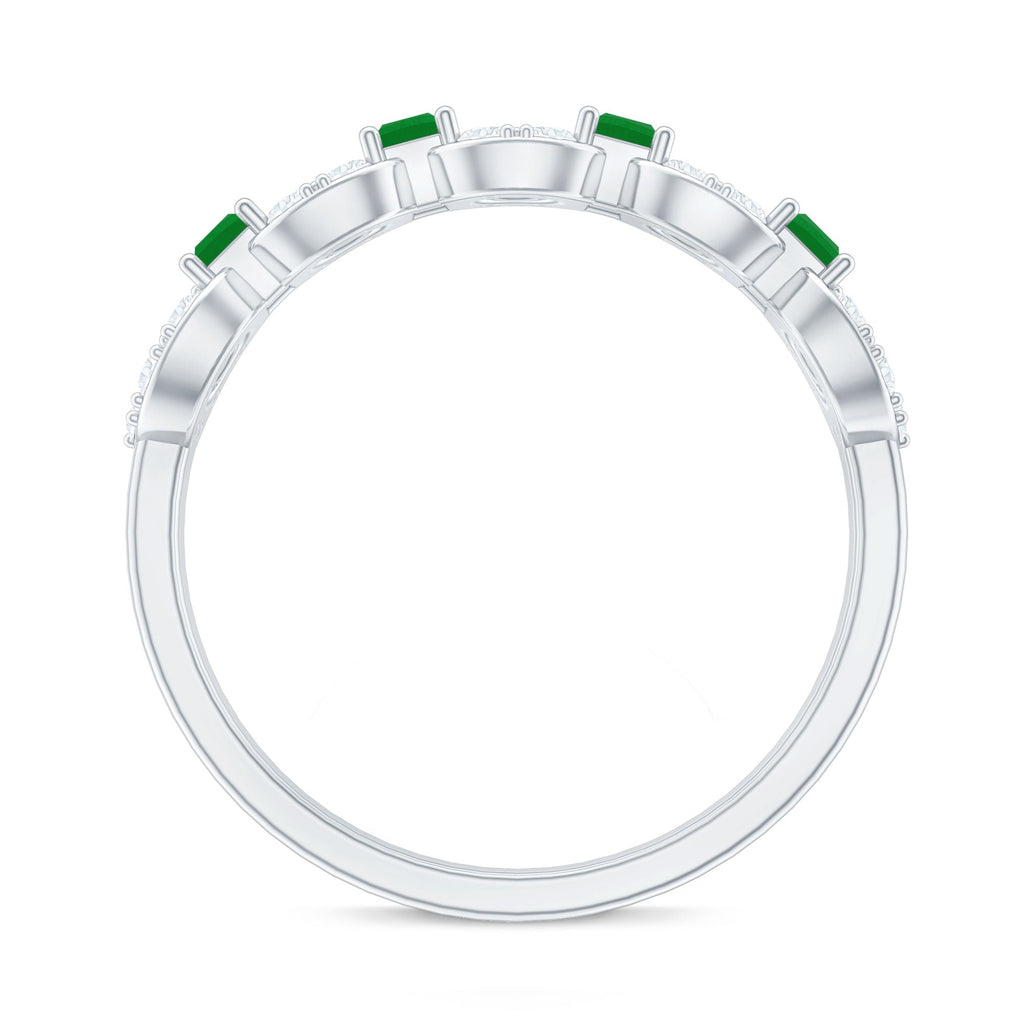 Natural Baguette Emerald Diamond Art Deco Half Eternity Ring