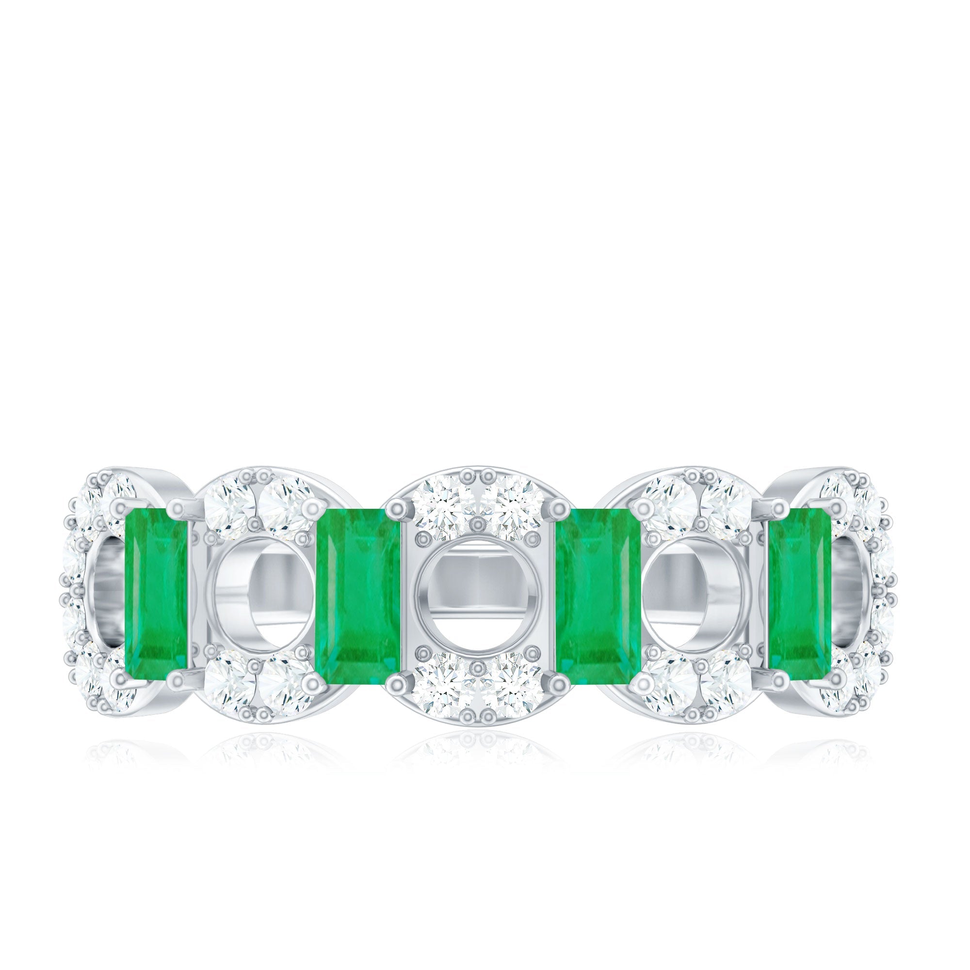 Natural Baguette Emerald Diamond Art Deco Half Eternity Ring