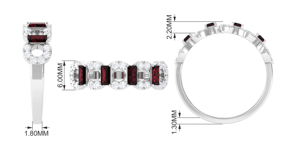 Certified Real Baguette Garnet Half Eternity Band with Diamond