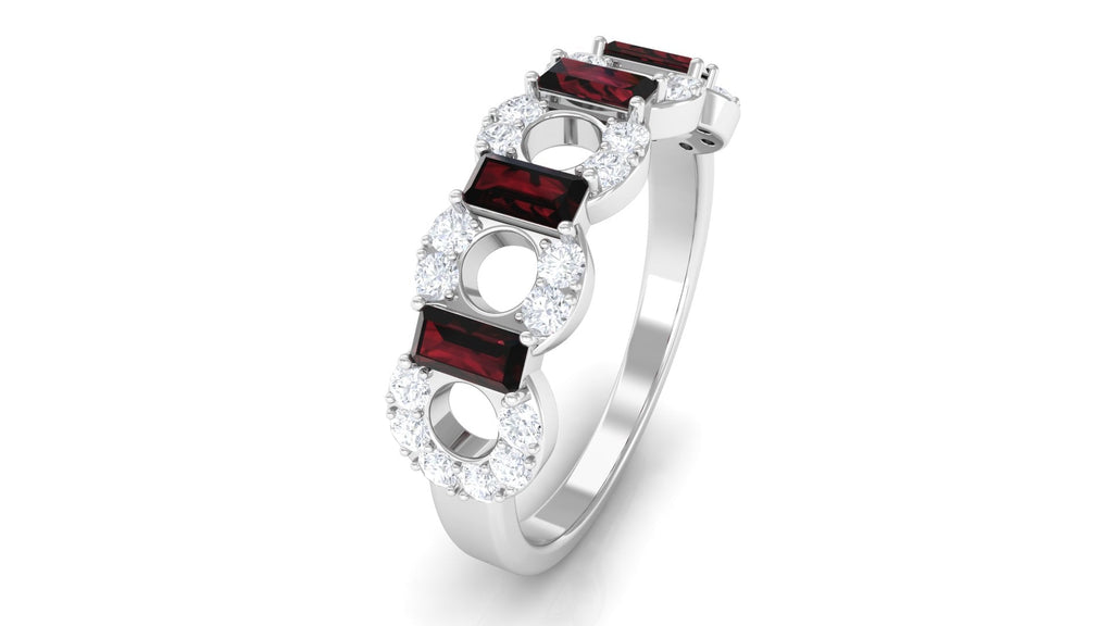 Certified Real Baguette Garnet Half Eternity Band with Diamond