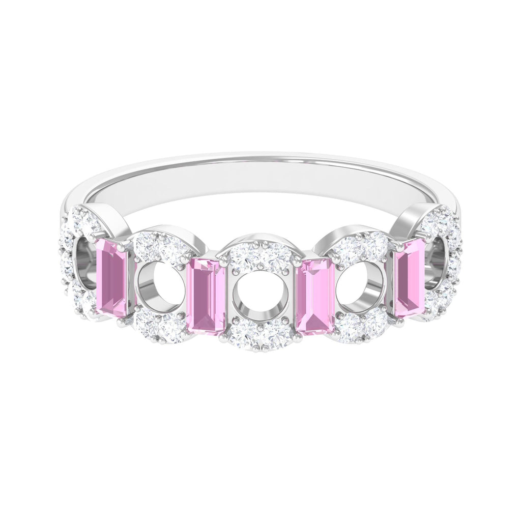 Real Pink Tourmaline Art Deco Half Eternity Ring with Diamond