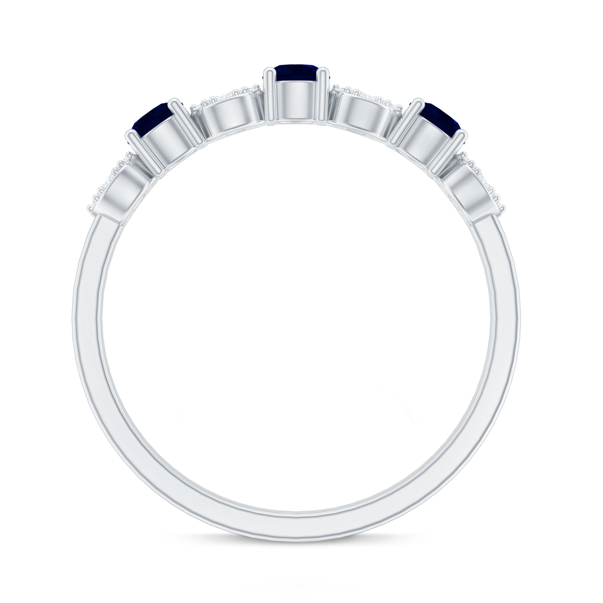 Blue Sapphire and Diamond Semi Eternity Ring