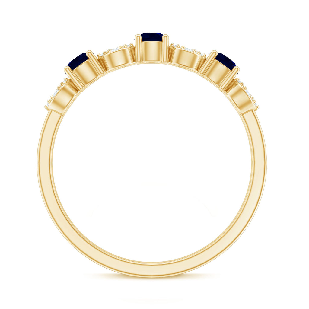 Blue Sapphire and Diamond Semi Eternity Ring