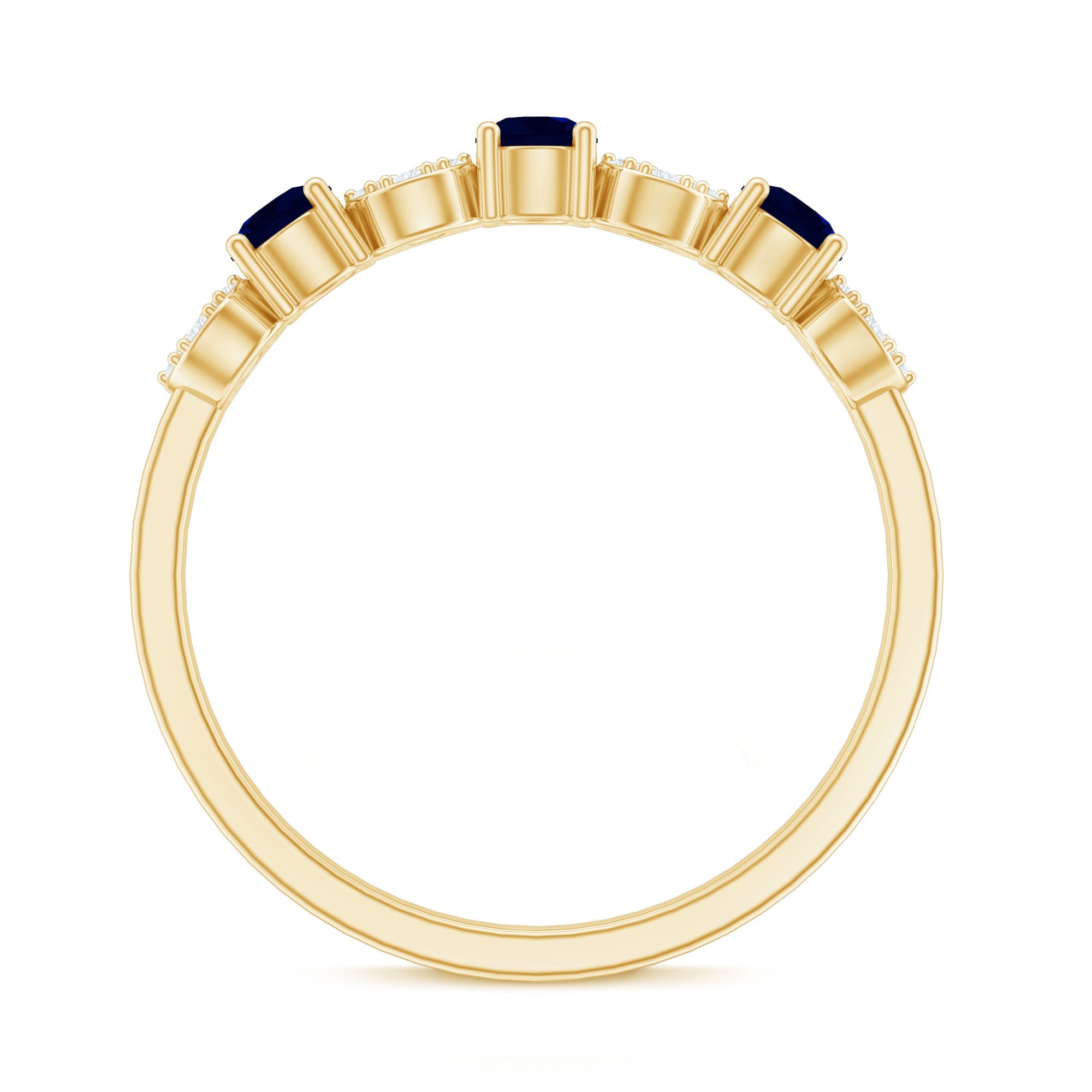Blue Sapphire and Diamond Semi Eternity Ring