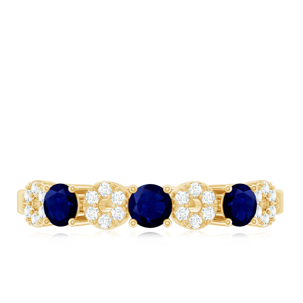 Blue Sapphire and Diamond Semi Eternity Ring