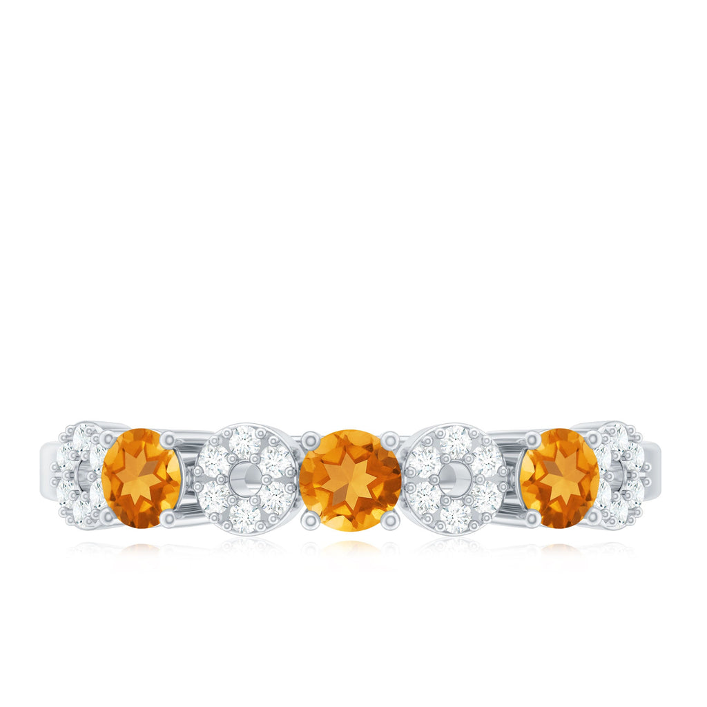 Natural Citrine Diamond Half Eternity Ring