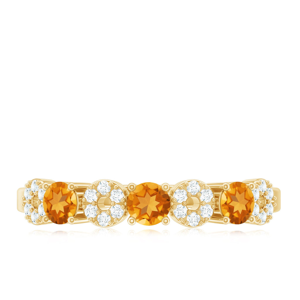 Natural Citrine Diamond Half Eternity Ring