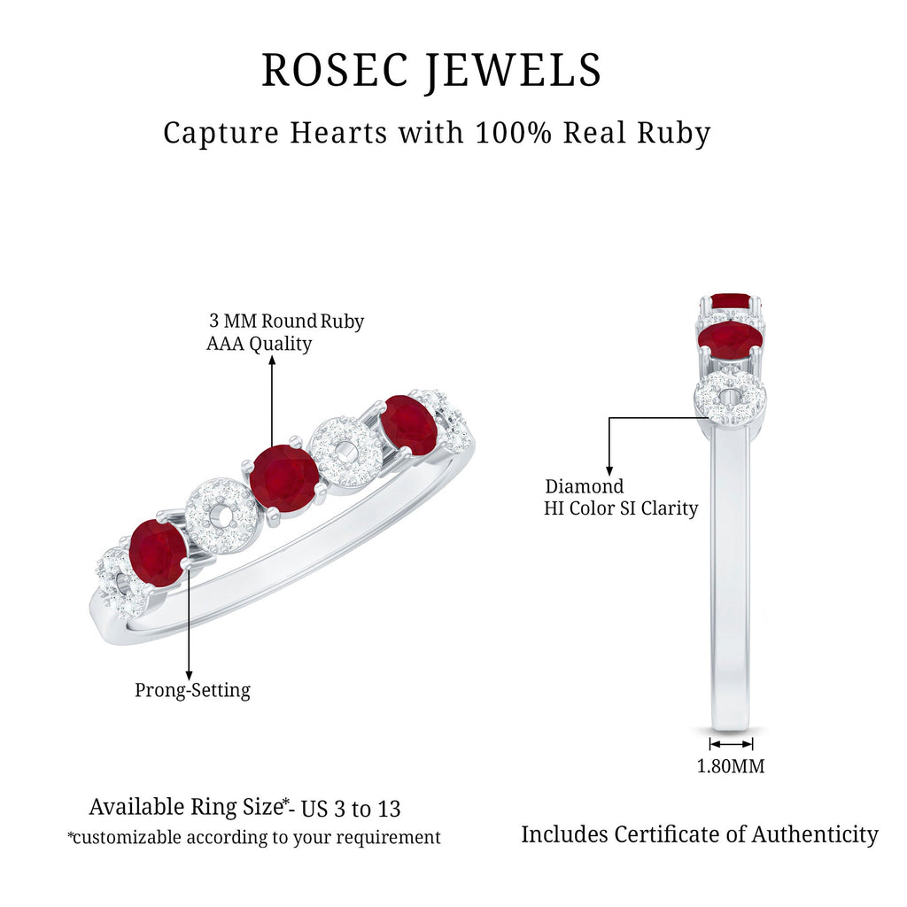 Natural Ruby Half Eternity Ring with Diamond
