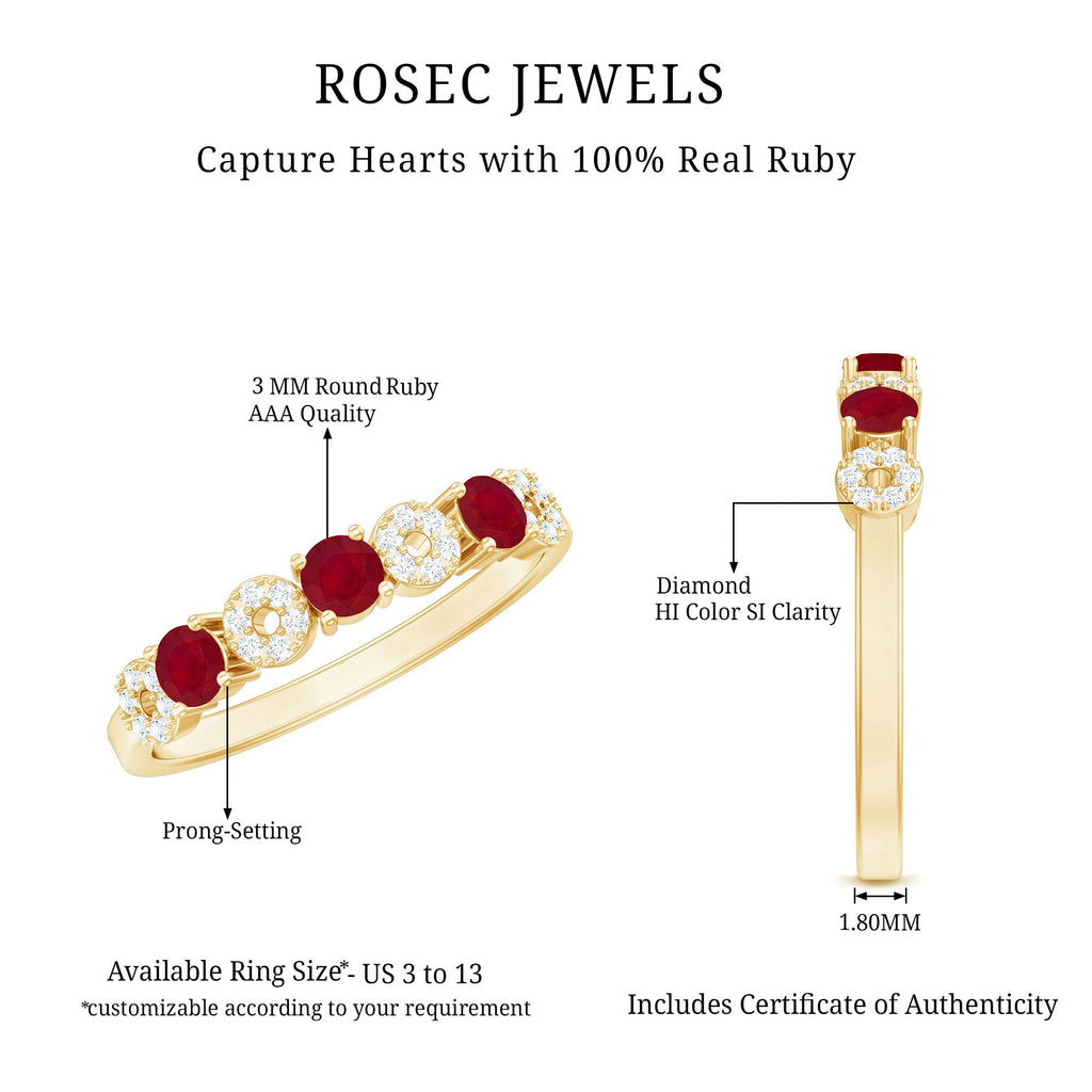 Natural Ruby Half Eternity Ring with Diamond