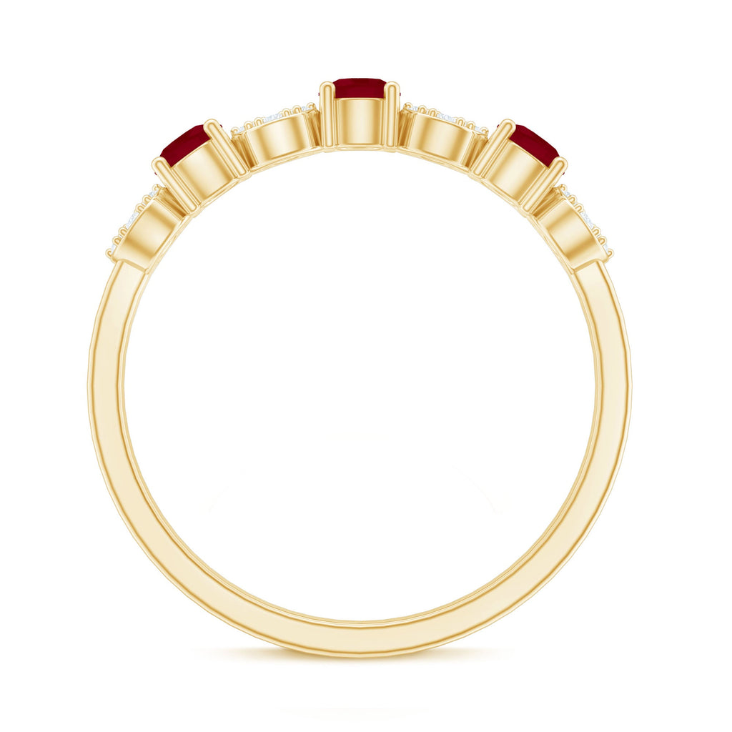Natural Ruby Half Eternity Ring with Diamond