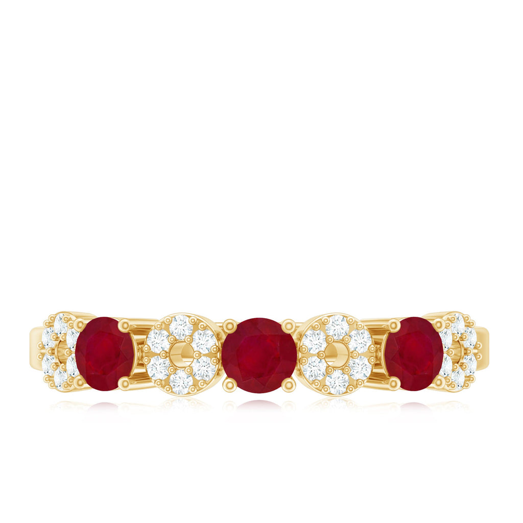 Natural Ruby Half Eternity Ring with Diamond