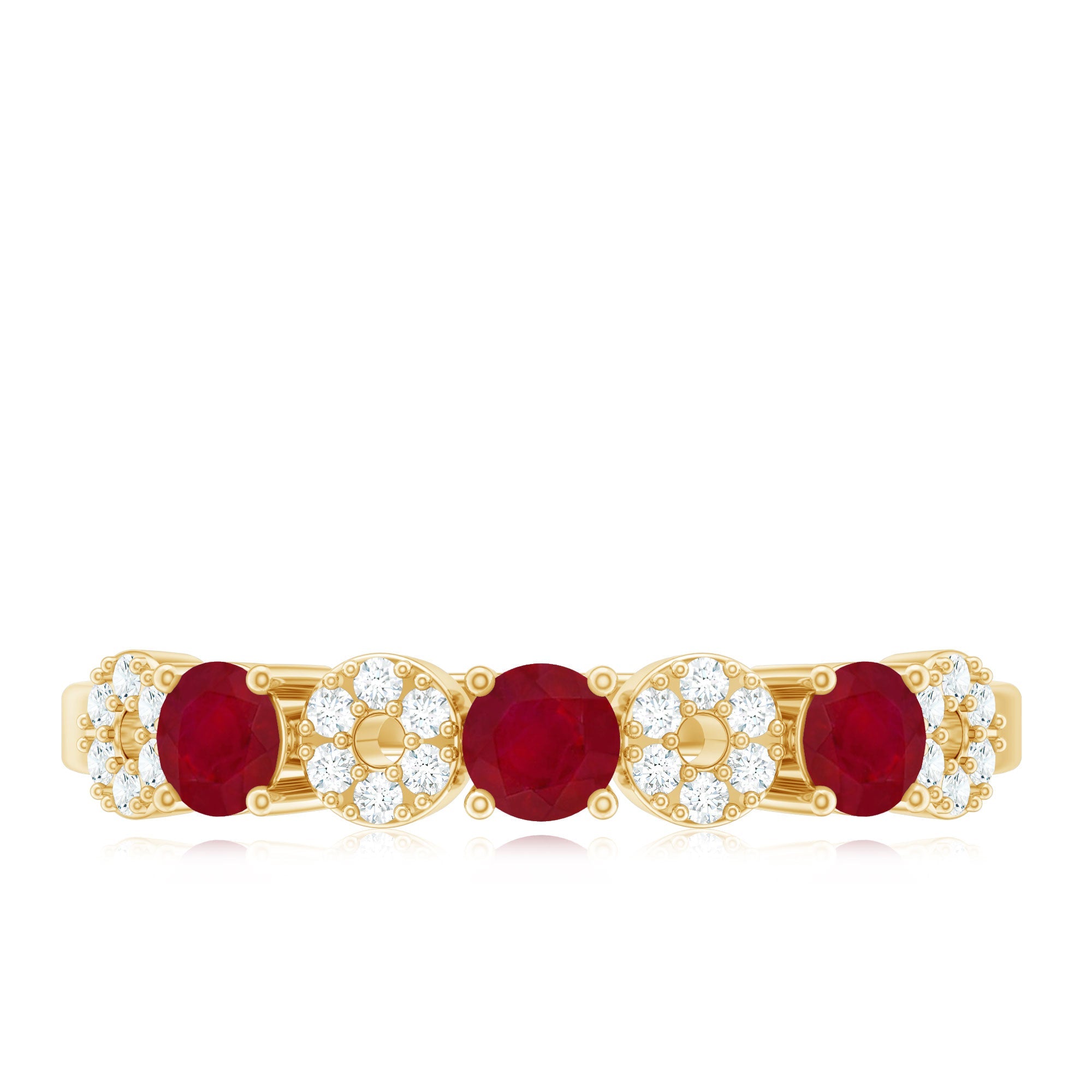 Natural Ruby Half Eternity Ring with Diamond