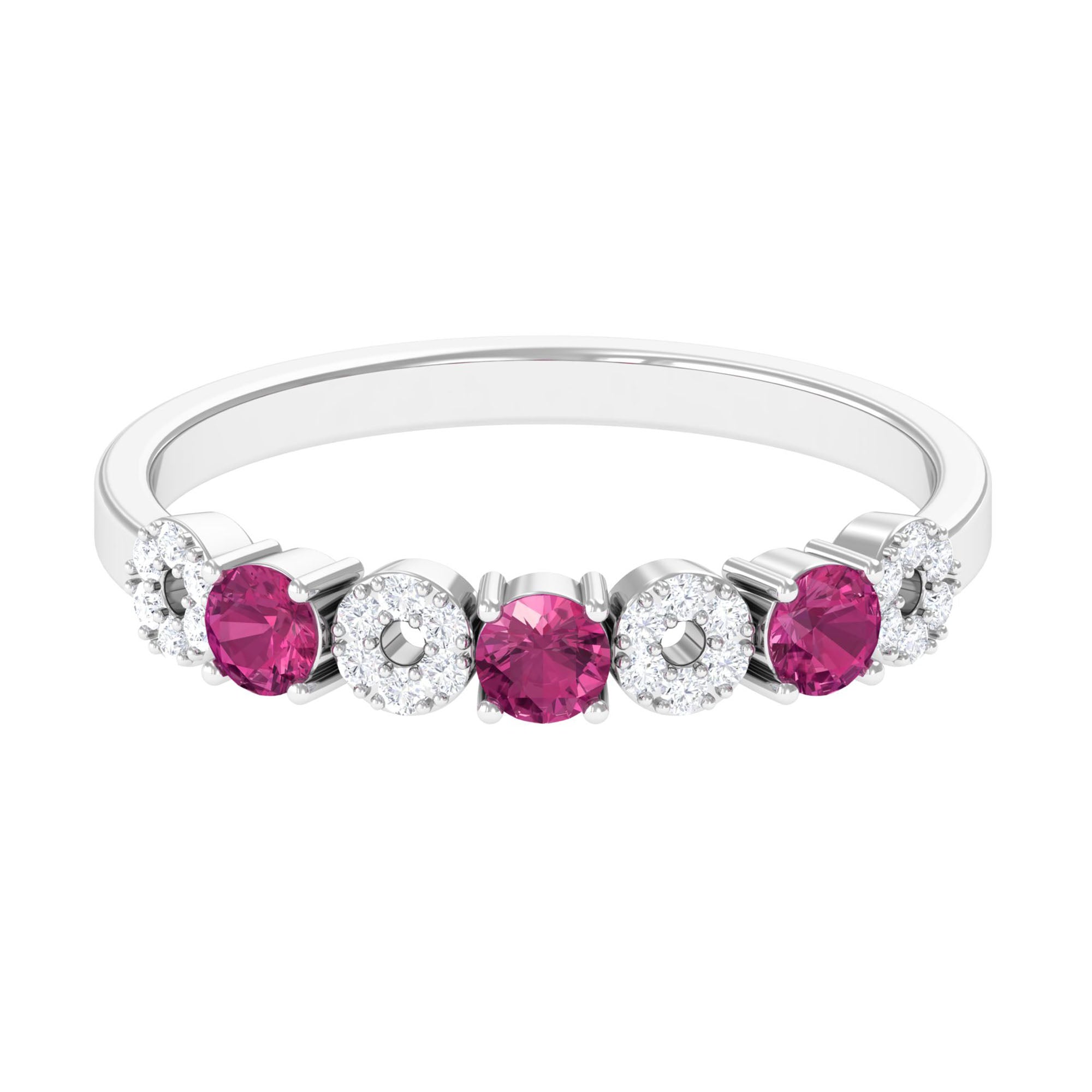 Semi Eternity Ring with Pink Tourmaline and Diamond