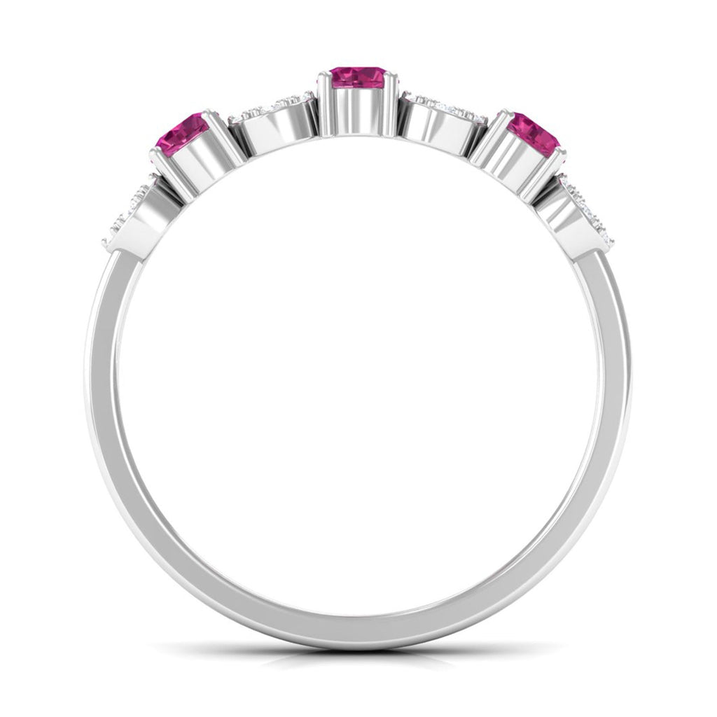 Semi Eternity Ring with Pink Tourmaline and Diamond