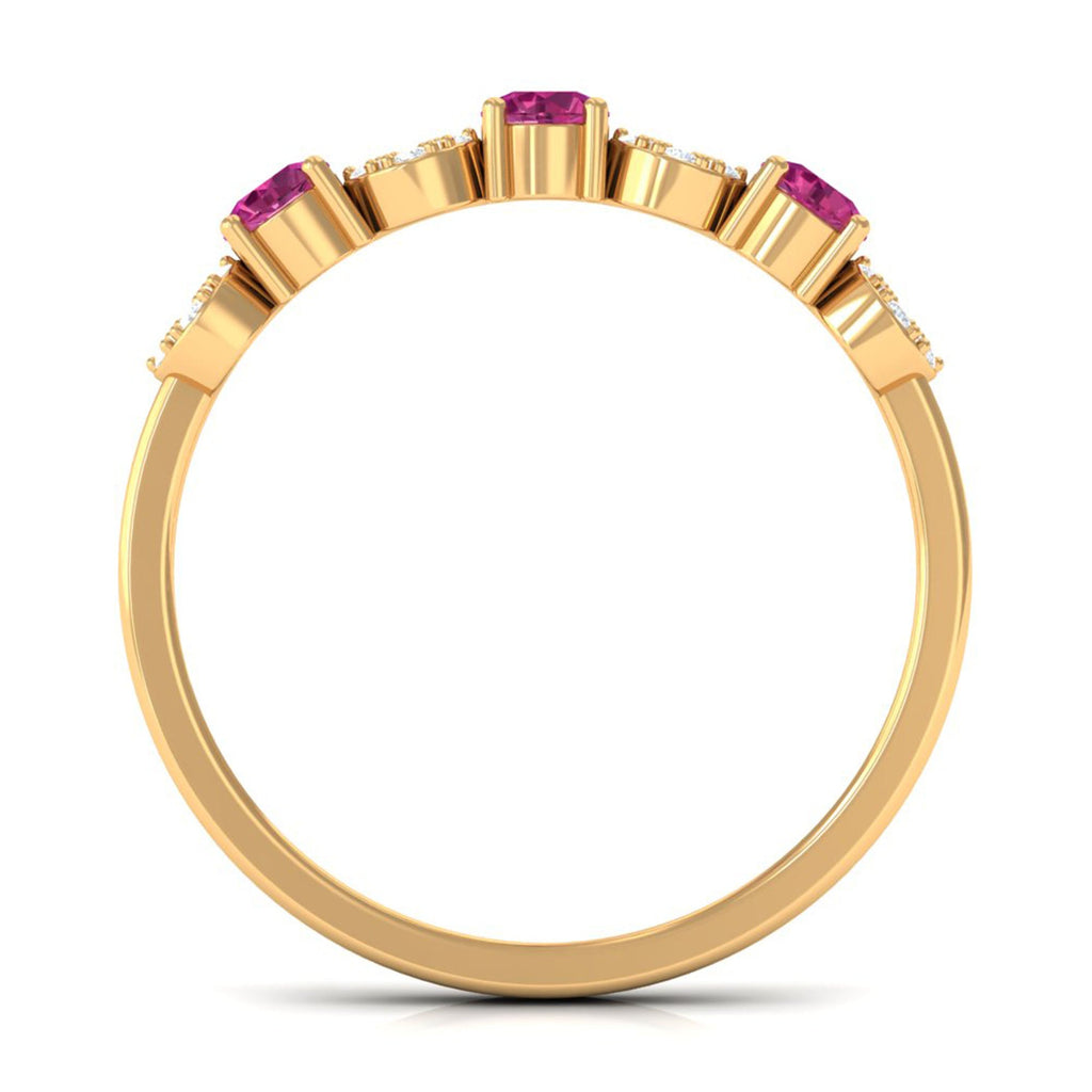 Semi Eternity Ring with Pink Tourmaline and Diamond