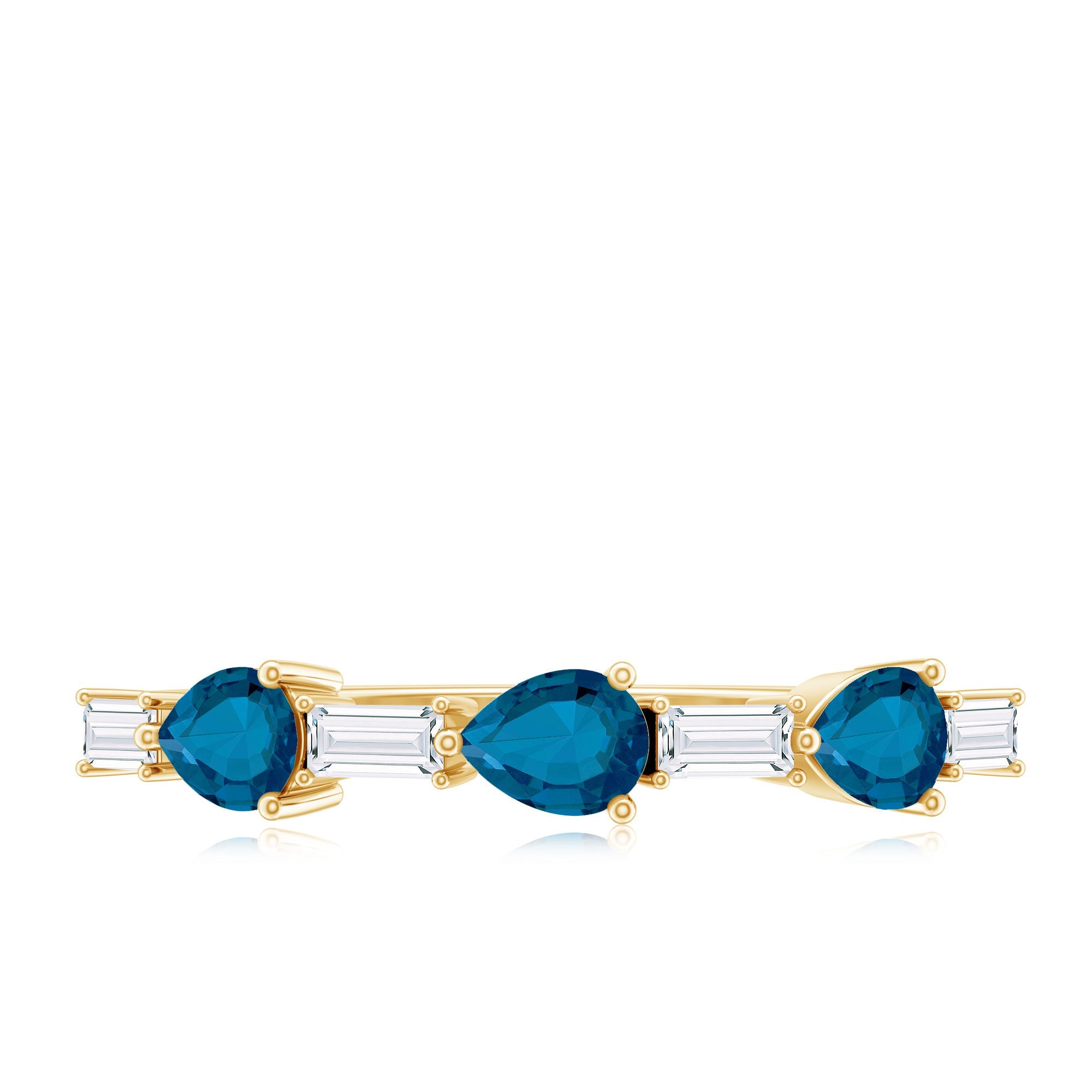 Pear Shape London Blue Topaz Eternity Band with Baguette Diamonds